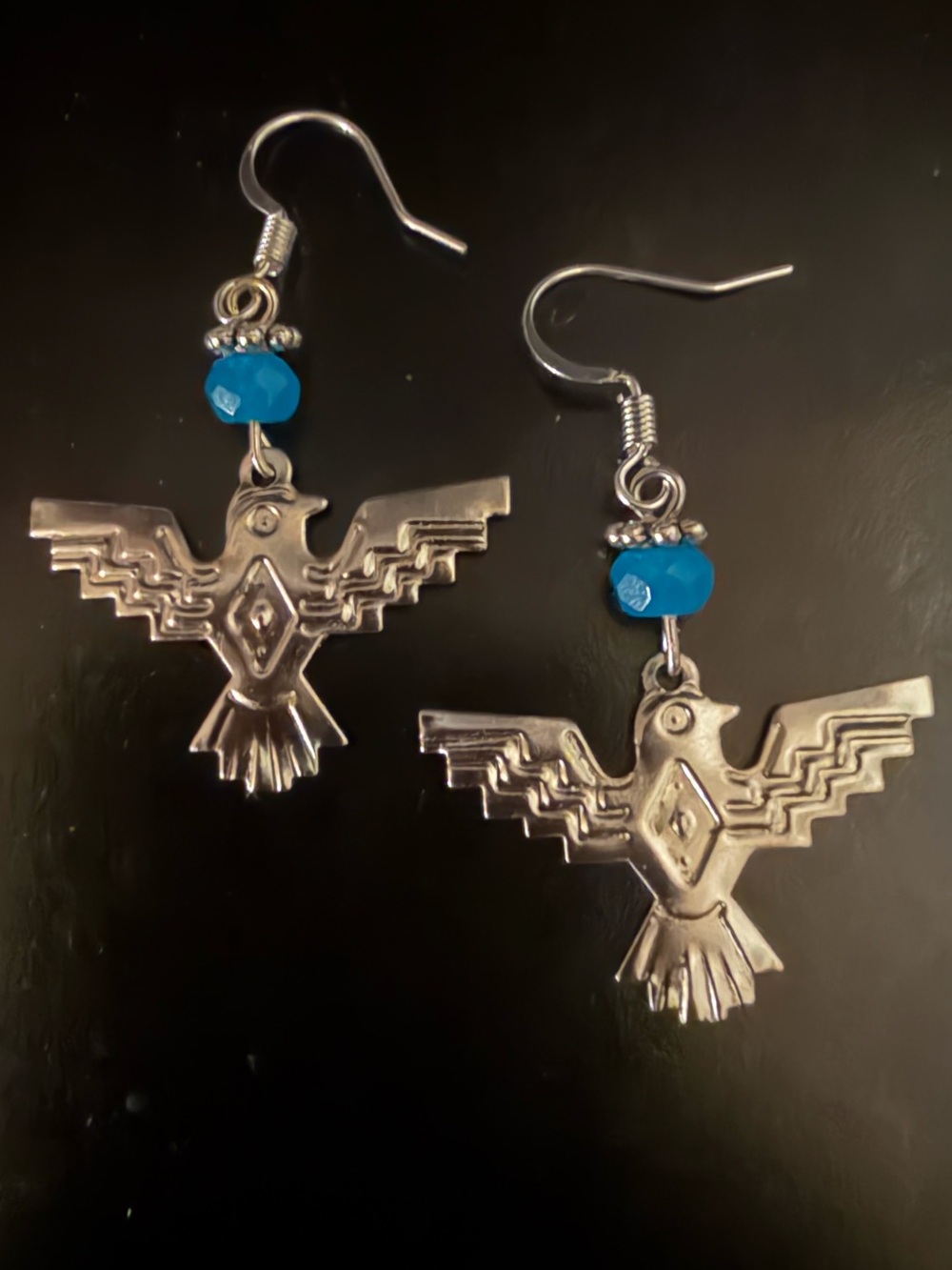 Silver Thunderbird Earrings with Turquoise Blue Bead, NWOT. - Women Jewelry - Picture 5 of 7